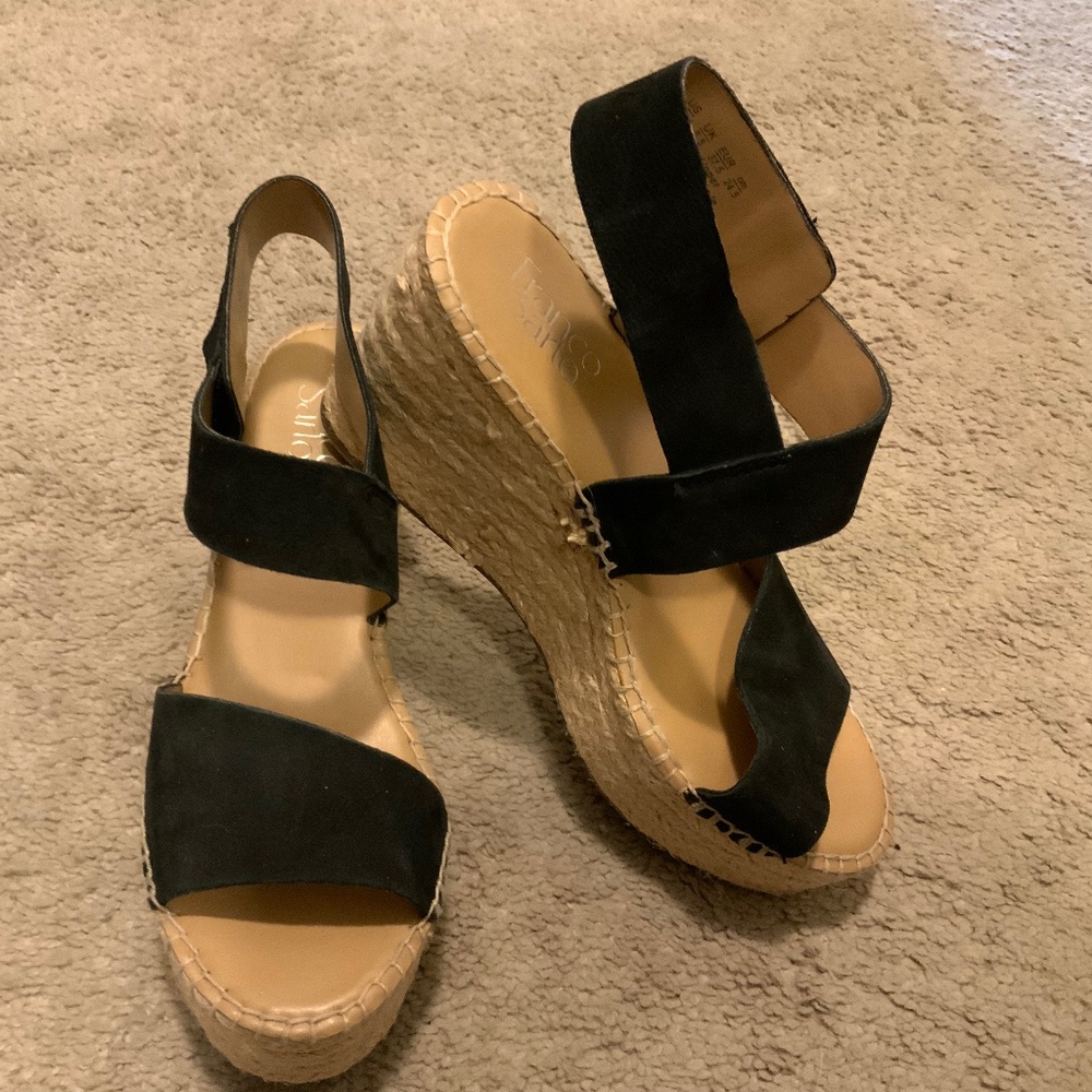 Franco Sarto Black Suede Wedge Sandals